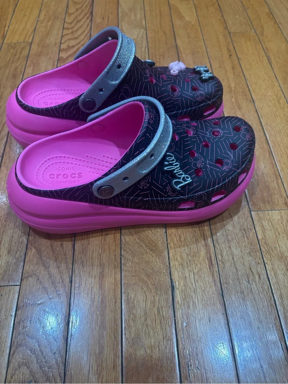 CROCS X BARBIE CRUSH CLOG SHOES Black The Movie M9/W11 EUC